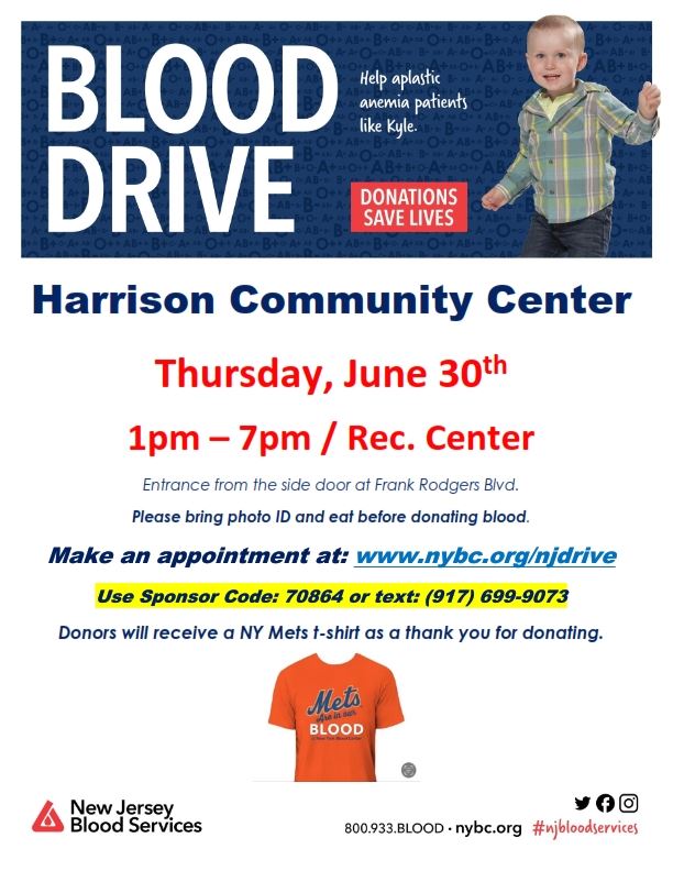 Harrison Comm. 6-30 Blood Drive flyer Kyle Mets t-shirt_001