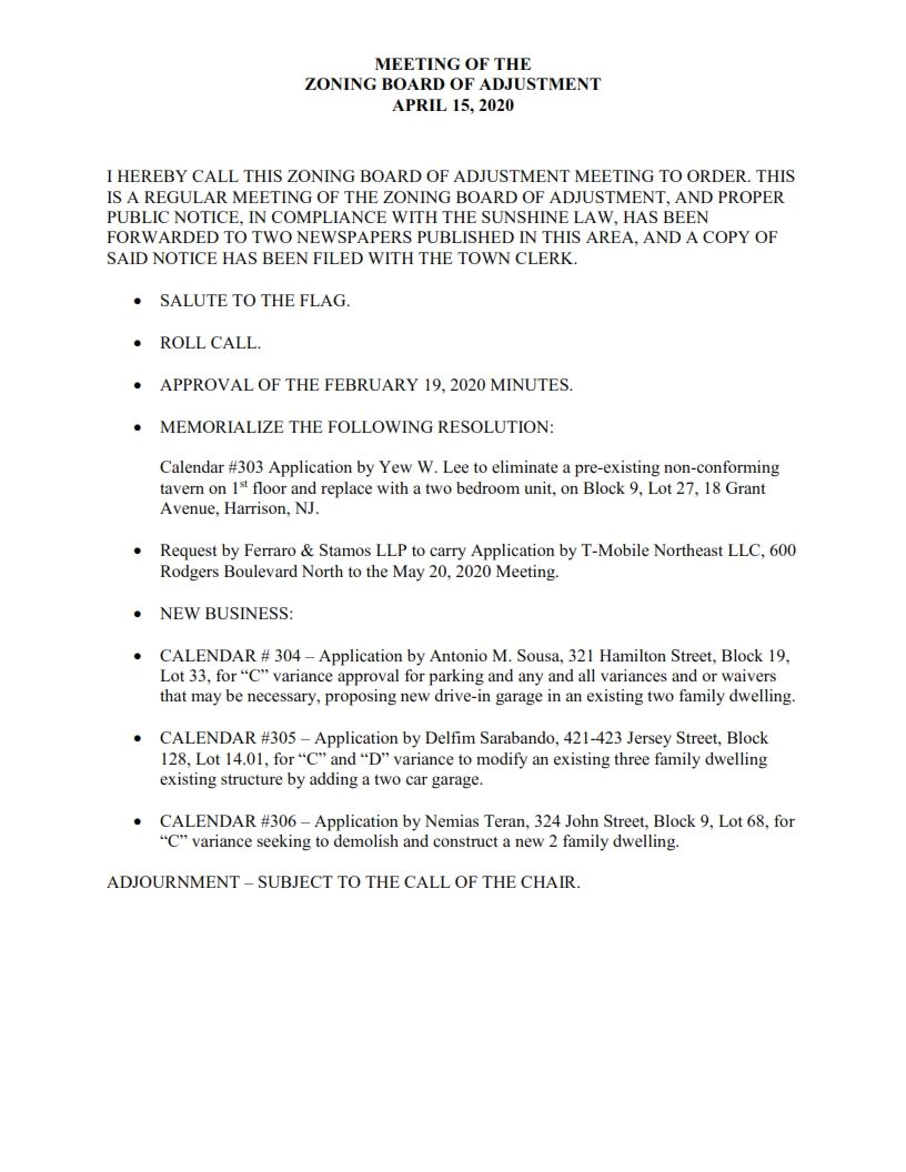 ADJOURNMENT ZONING BOARD OF ADJUSTMENT